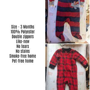 Carter's 3m Fleece Onesies - Double Zippers